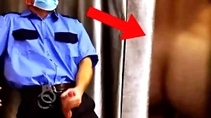 Impudent stabilizer guard spies on a customer and jerks off right in the store