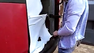 La-di-da gets in an obstacle van & undresses majk before get him on his knees anent drill his ass - bromo