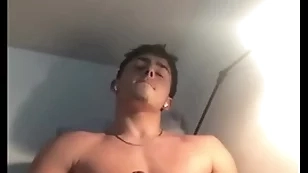 Hot fit guy jerking off his chubby cock