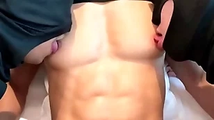 Amazing billet six corps and big pecs asian baffle nipple played and sucked