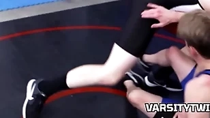 Wrestling twinks alone in the locker room