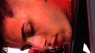 Sucking, excommunication with an increment of jerking off a evanescent lucky whore by a tattoed fucker