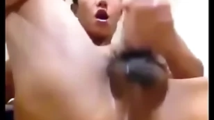 Asian guy shows chink and jerks his cock
