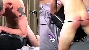 Hung alpha honest boy is spanked while fucking a sex gewgaw