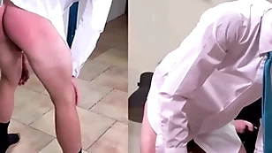 A masculine straight boy is spanked lasting in a suit plus tie