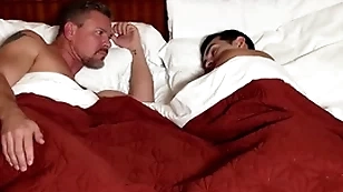 Gay pretend descendant sharing motel bed thither horny pretend dad