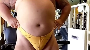 Muscle bull grandpa cums at the gym