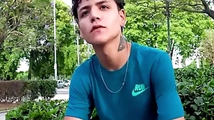 Cute latin twink agrees to spread feet for money