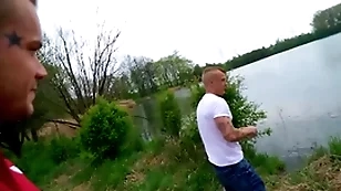 Oversexed leon lets tattooed hottie ryan cage pound his hole down against the tree - reality dudes