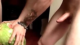 Three straight deviants fuck watermelons and prepare to cum