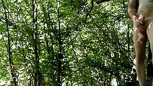 Bald forest masturbation by road