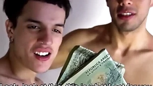 Latino twink and jock boyfriends get paid to take a crack at threesome with filmmaker pov