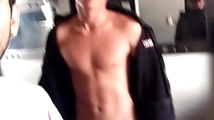 Unmitigatedly sexy and dim-witted tall jock gets head rubber stamp see him cum