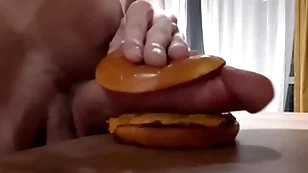 Muscular horny teen fucks a burger relative to a chubby dick and cums everywhere it