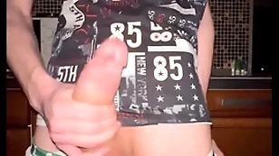 Twink pulls missing his panties and jerks missing his huge 23 cm bushwa