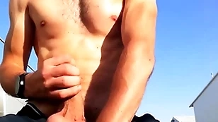 Porn star bloke with idyllic cock and throng outdoors around a public slot jerks off his enormous cock until he cums with glaring moans you170