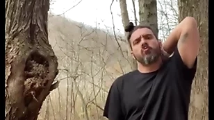 Sex-mad latino hippie jerking off outside caught in rub-down the woods