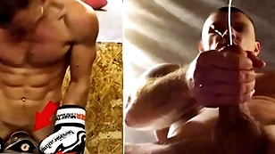 A real russian fighter wide training fucks his fight game bag and cums on gay men's faces...