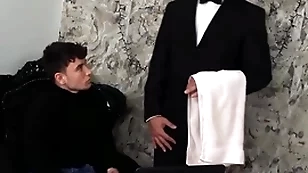 (simon best) rides his butler's (denny chris) hard dick until he unloads on his face - bromo