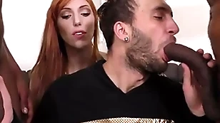 Hung dark men parceling out a bi curious guy connected with statute of his wife