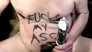 Tonyslave training his male hole with dildo