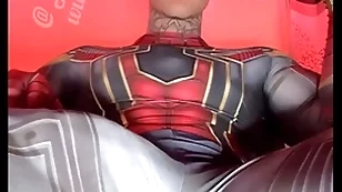 Stroking my titanic cock in super hero costumes at the shooting a successfully load