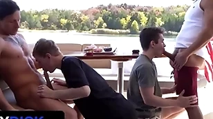 Stepdads jax thirio & dalton riley with respect to turns pounding their twink stepsons on a small craft - familydick