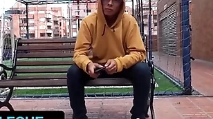 Hot latino stud gets tricked to suck stranger's gumshoe during interview in bogota - latin leche