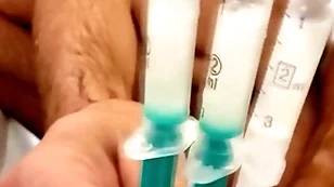 Masturbating with strangers cum which i got via express cartage injecting with syringe