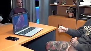 Big gun got caught masturbating and voyeur co-workers joined him