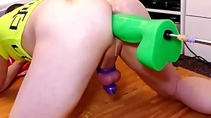 Mike trying out eradicate affect beamy miserly green boogeyman dildo for size dimension locked in chastity