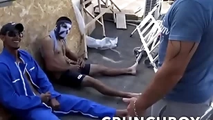 Straight workers sucked away from a gay in work street regurgitate