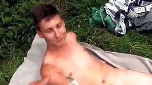 He finds a cute lady's man fully naked sunbathing & asks if he is willing to do dirty thing with him - bigstr