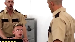 Cranky boy carter delrey gets his tight asshole fucked by a handful of perv officers - young perps
