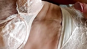 Crossdresser jerking wearing pink triump lingerie.