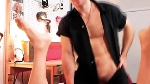 Cheerful car mechanic barebacked and rimmed by his hot buddy