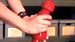 Kinky bdsm gleam takes massive dildo